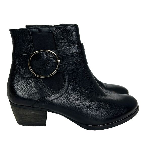 Paul Green Black Ankle Booties Heeled Buckle Boots Classic Leather UK 5.5 US 8 - Picture 1 of 14